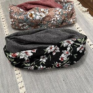 Floral Headbands Set - Black and Pink EUC